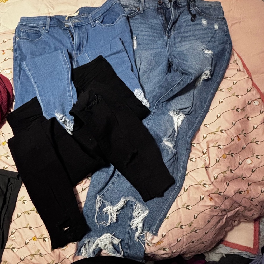 Cello Blue and Black Distressed Skinny Jeans
